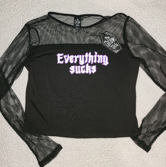 NWT Dolls Kill Black , Sheer Everything Sucks Long Sleeve Tee - Picture 10 of 10